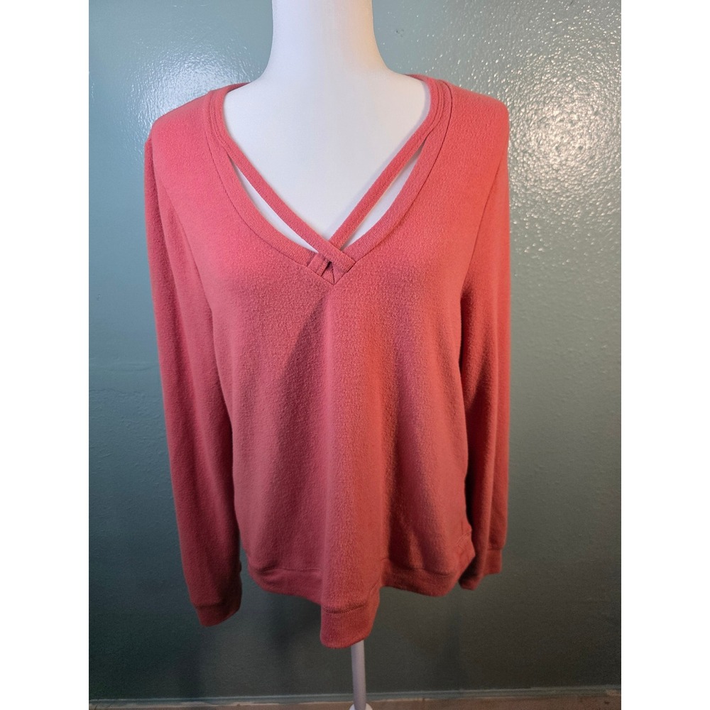 White Crow Pullover Top Coral Strappy V-Neck Long Sleeve Size L W20 L23